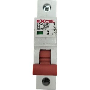 EXCEL 6A B TYPE 6KA RED TOGGLE MCB EXMCB06