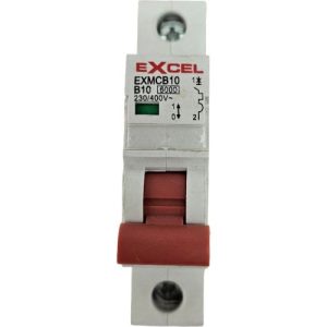EXCEL 10A B TYPE 6KA RED TOGGLE MCB EXMCB10
