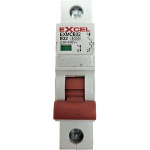 EXCEL 32A B TYPE 6KA RED TOGGLE MCB EXMCB32